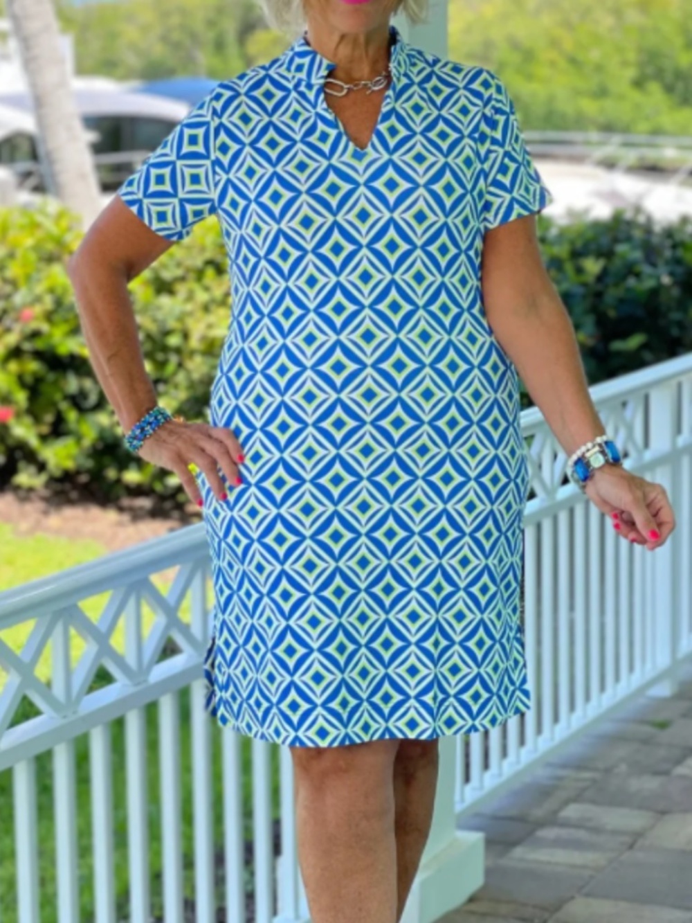 Lulu-B Aqua Diamonds Short Sleeve Mini Stretch Dress Size Large